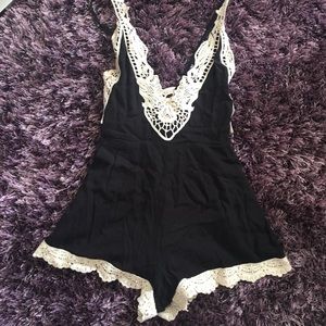 LF Black and White Lace Romper